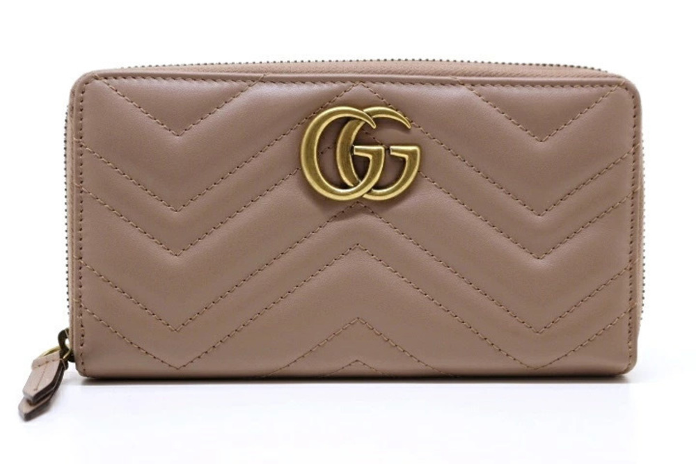 Gucci wallet accessories GG Marmont round long dusty pink leather